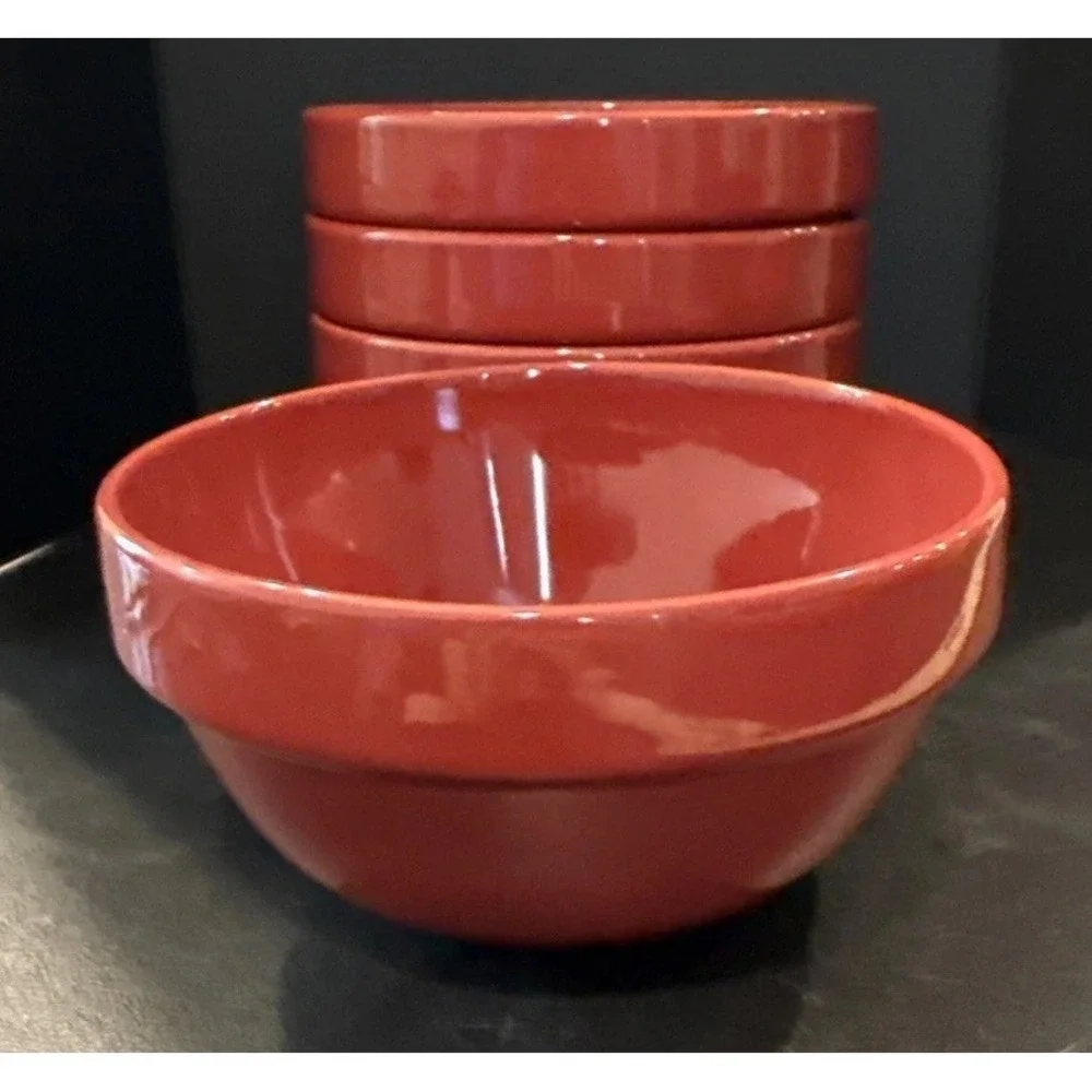 Mainstays Red Stoneware Stackables Cereal Salad Soup Bowls Bowl Set Of 4